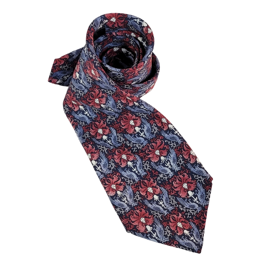 Christian Dior Monsieur Desiner Vintage Floral Blue/Maroon Men's Tie